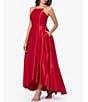 Color:Red - Image 3 - Petite Size Sleeveless Halter Neck Lamour Satin Ball Gown