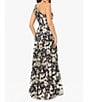 Color:Navy/Gold - Image 2 - Petite Size Sleeveless One Shoulder Floral Print Gown