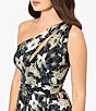 Color:Navy/Gold - Image 3 - Petite Size Sleeveless One Shoulder Floral Print Gown