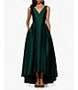 Color:Emerald - Image 1 - Petite Size Sleeveless V-Neck Lamour Satin Ball Gown