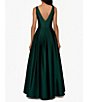 Color:Emerald - Image 2 - Petite Size Sleeveless V-Neck Lamour Satin Ball Gown