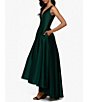 Color:Emerald - Image 3 - Petite Size Sleeveless V-Neck Lamour Satin Ball Gown