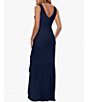 Color:Navy - Image 2 - Petite Size Sleeveless V-Neck Spiral Ruffle Cascade Gown