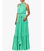 Color:Green - Image 3 - Pleated Bodre Halter Ruffle Neck Sleeveless Tie Waist Tiered Dress
