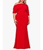 Color:Red - Image 1 - Plus Size Asymmetrical Off-the-Shoulder Scuba Crepe Dress