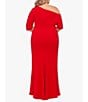 Color:Red - Image 2 - Plus Size Asymmetrical Off-the-Shoulder Scuba Crepe Dress