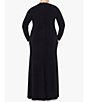 Color:Black - Image 2 - Plus Size Long Sleeve Asymmetrical Neck Ruched Waist Side Slit Gown