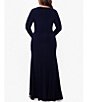 Color:Navy - Image 2 - Plus Size Long Sleeve V-Neck Cascade Ruffle Front Slit Gown