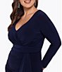 Color:Navy - Image 4 - Plus Size Long Sleeve V-Neck Cascade Ruffle Front Slit Gown