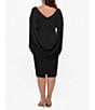 Color:Black - Image 2 - Plus Size Round Neck Draped Back 3/4 Sleeve Ruched Front Stretch Sheath Dress