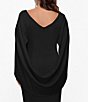 Color:Black - Image 3 - Plus Size Round Neck Draped Back 3/4 Sleeve Ruched Front Stretch Sheath Dress