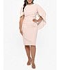 Color:Blush - Image 1 - Plus Size Round Neck Draped Back 3/4 Sleeve Ruched Front Stretch Sheath Dress