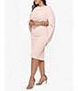 Color:Blush - Image 3 - Plus Size Round Neck Draped Back 3/4 Sleeve Ruched Front Stretch Sheath Dress