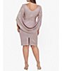 Color:White/Pink/Gold - Image 2 - Plus Size Sleeveless Cowl Neck Drape Back Glitter Knit Dress