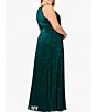 Color:Jade - Image 2 - Plus Size Sleeveless Halter Neck Metallic Gown