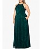 Color:Jade - Image 3 - Plus Size Sleeveless Halter Neck Metallic Gown