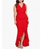 Color:Red - Image 1 - Plus Size Sleeveless V-Neck Cascade Ruffle Scuba Crepe Gown