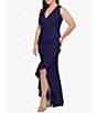 Color:Navy - Image 3 - Plus Size Sleeveless V-Neck Cascade Ruffle Scuba Crepe Gown