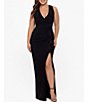 Color:Black - Image 1 - Plus Size Sleeveless V-Neck Ruffle Ruched Waist Gown