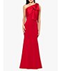 Color:Red - Image 1 - Satin Bow One Shoulder Scuba Crepe Sleeveless Mermaid Gown