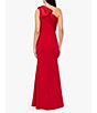 Color:Red - Image 2 - Satin Bow One Shoulder Scuba Crepe Sleeveless Mermaid Gown