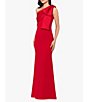 Color:Red - Image 3 - Satin Bow One Shoulder Scuba Crepe Sleeveless Mermaid Gown