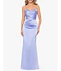 Color:Corn Flower - Image 1 - Satin Sweetheart Neckline Sleeveless Ruched Gown