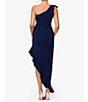 Color:Navy - Image 2 - Scuba Crepe One Shoulder Sleeveless Ruffle Front Asymmetrical Hem Dress