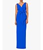 Color:Cobalt - Image 1 - Scuba Crepe V-Neck Sleeveless Bow Gown