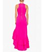 Color:Hot Pink - Image 2 - Stretch Deep V-Neck Sleeveless Tiered Ruffle Front Slit Gown