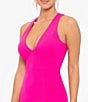 Color:Hot Pink - Image 3 - Stretch Deep V-Neck Sleeveless Tiered Ruffle Front Slit Gown