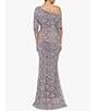 Color:Taupe - Image 2 - Stretch Lace Off the Shoulder 3/4 Sleeve Gown