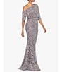 Color:Taupe - Image 3 - Stretch Lace Off the Shoulder 3/4 Sleeve Gown