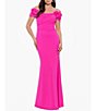Color:Pink - Image 1 - Off-the-Shoulder Stretch Ruffle V-Back Gown