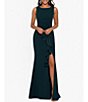 Color:Pine - Image 1 - Stretch Scuba Crepe Boat Neck Sleeveless Cascading Ruffle Gown