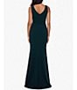 Color:Pine - Image 2 - Stretch Scuba Crepe Boat Neck Sleeveless Cascading Ruffle Gown