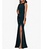 Color:Pine - Image 3 - Stretch Scuba Crepe Boat Neck Sleeveless Cascading Ruffle Gown