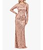 Color:Rose/Gold - Image 1 - Stretch Sequin Crew Neck Long Sleeve Corset Detail Gown