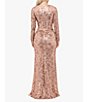 Color:Rose/Gold - Image 2 - Stretch Sequin Crew Neck Long Sleeve Corset Detail Gown