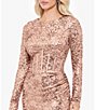 Color:Rose/Gold - Image 3 - Stretch Sequin Crew Neck Long Sleeve Corset Detail Gown