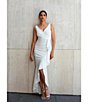 Color:White - Image 5 - Sleeveless V-Neck Spiral Ruffle Cascade Gown