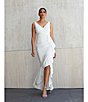 Color:White - Image 6 - Sleeveless V-Neck Spiral Ruffle Cascade Gown