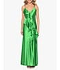 Color:Green - Image 1 - V Neckline Sleeveless Cascading Ruffle Gown