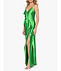 Color:Green - Image 3 - V Neckline Sleeveless Cascading Ruffle Gown