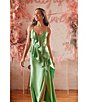 Color:Green - Image 5 - V Neckline Sleeveless Cascading Ruffle Gown
