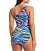 Color:Multi - Image 2 - Dance The Night Away Printed One Shoulder Mesh Cut-Out One Piece Swimsuit