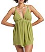 Color:Palm Green - Image 1 - On Vacay High Waist Knit Jersey Swim Cover-Up Romper