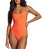 Color:Coral Craze - Image 1 - Solid Tanlines Rib Scoop Neck Underwire Tank One Piece Swimsuit