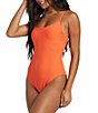 Color:Coral Craze - Image 3 - Solid Tanlines Rib Scoop Neck Underwire Tank One Piece Swimsuit