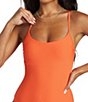 Color:Coral Craze - Image 5 - Solid Tanlines Rib Scoop Neck Underwire Tank One Piece Swimsuit
